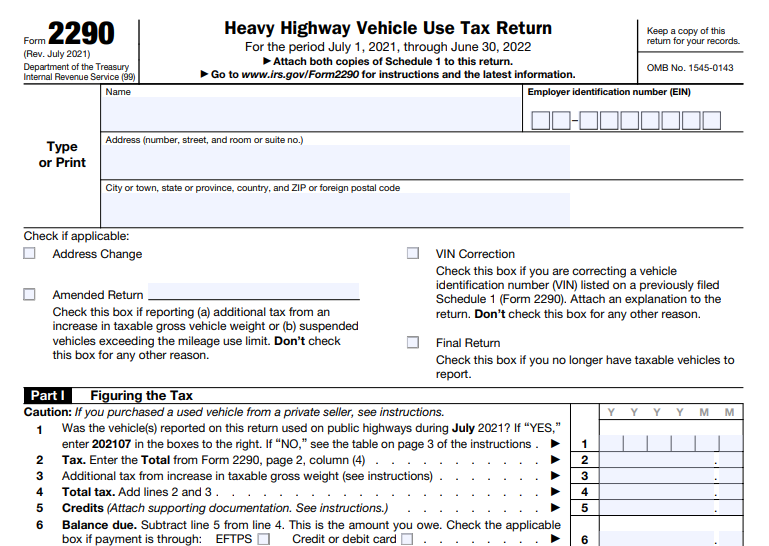 IRS Form 2290 Printable For 2023 24 Download 2290 For 14 90