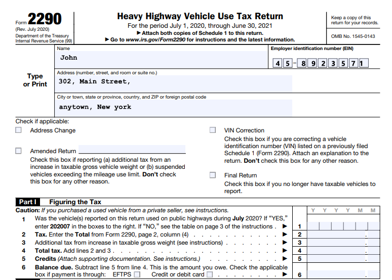Irs 2290 Form 2021 Printable Customize and Print
