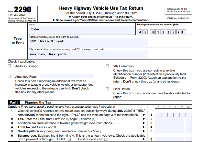 2020 21 IRS Printable Form 2290 Fill Download 2290 For 6 90